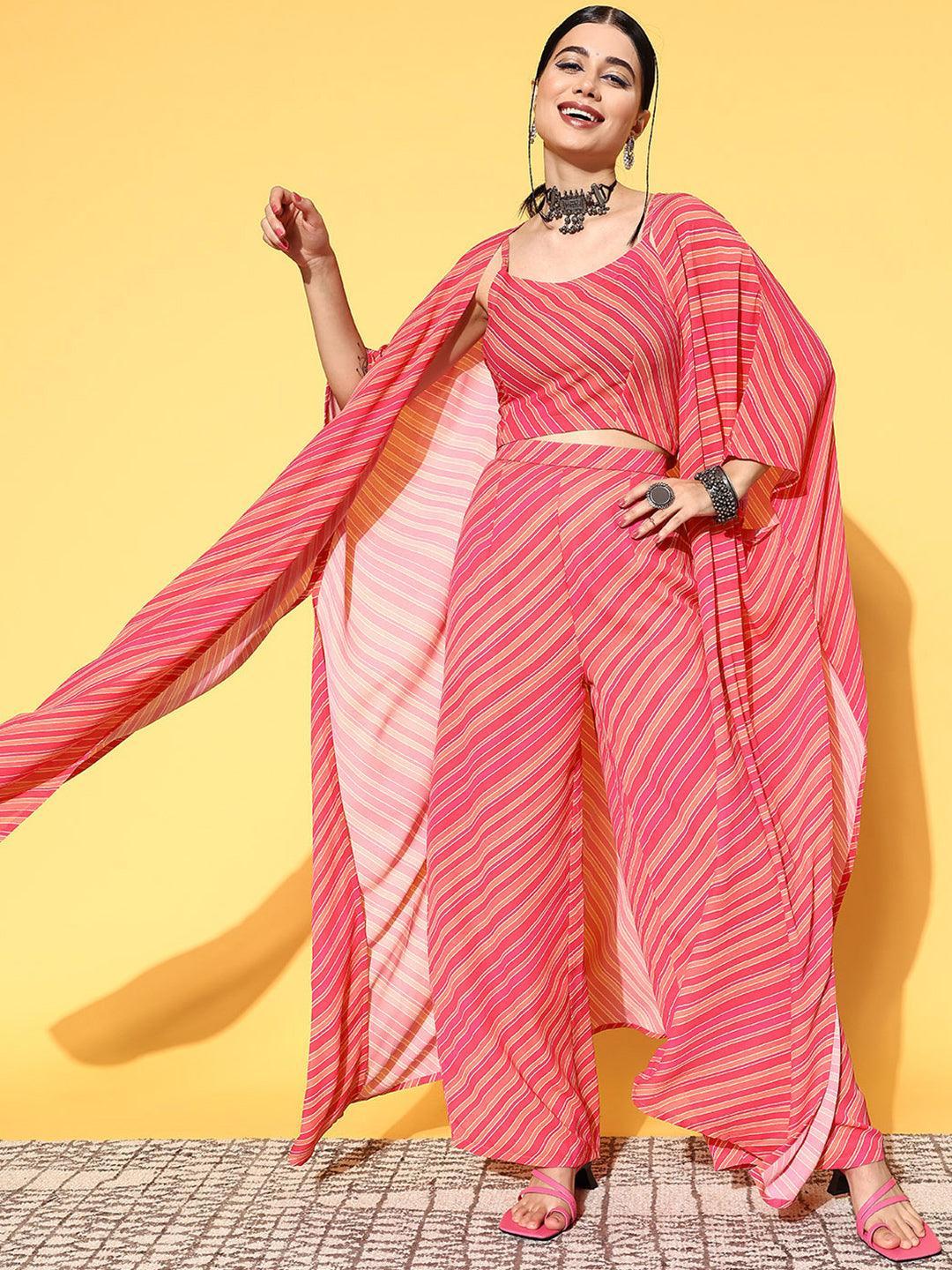Pink Striped Georgette Co-Ords - ShopLibas