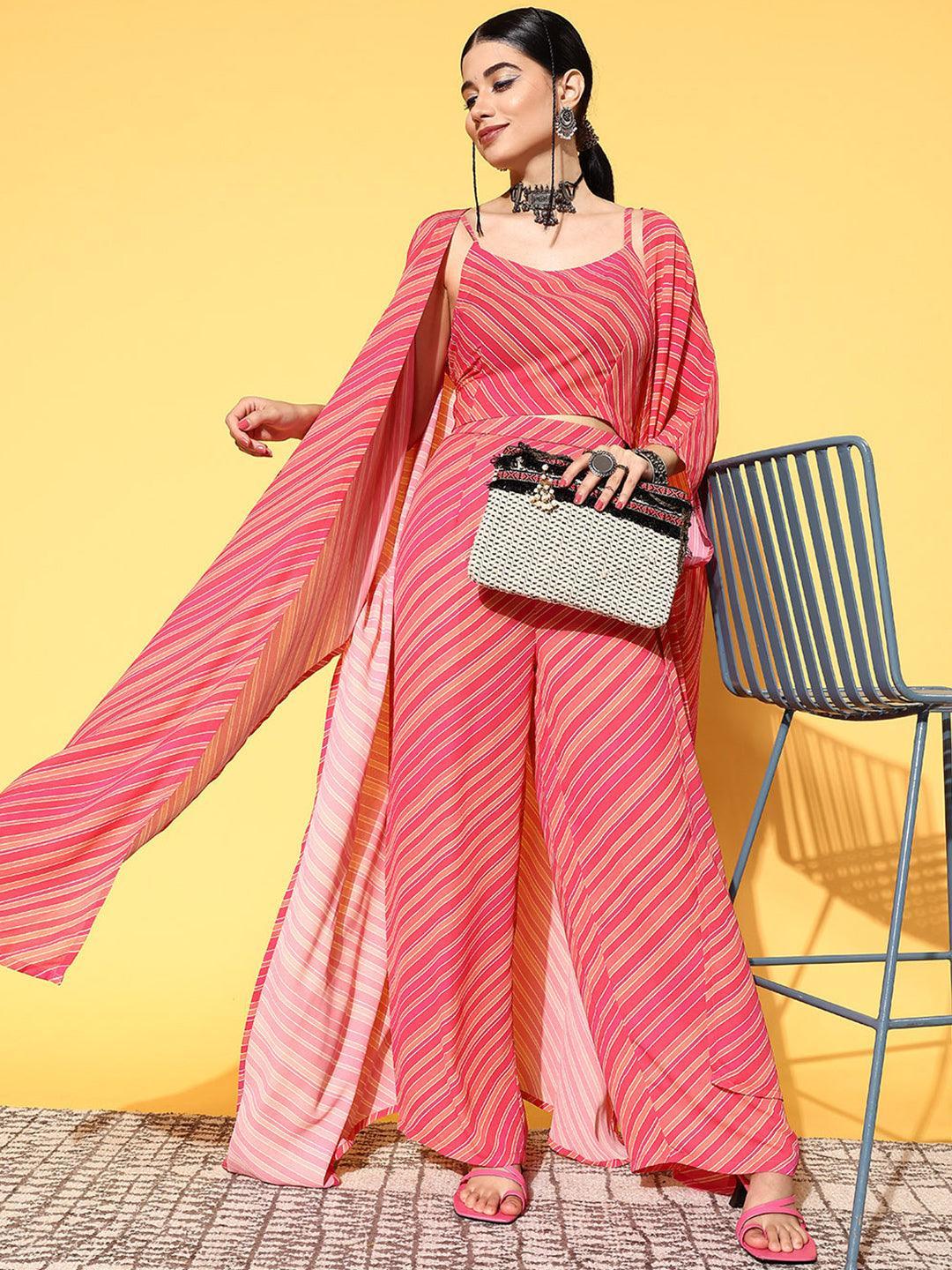 Pink Striped Georgette Co-Ords - ShopLibas 