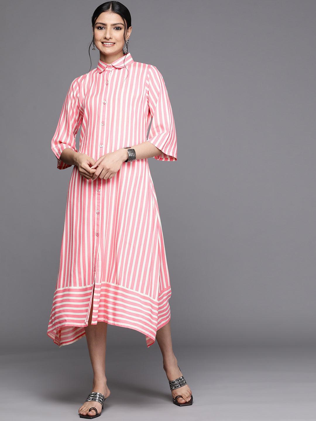 Pink Striped Rayon Dress - ShopLibas