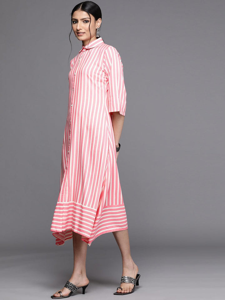 Pink Striped Rayon Dress - ShopLibas