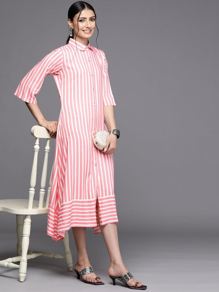 Pink Striped Rayon Dress - ShopLibas