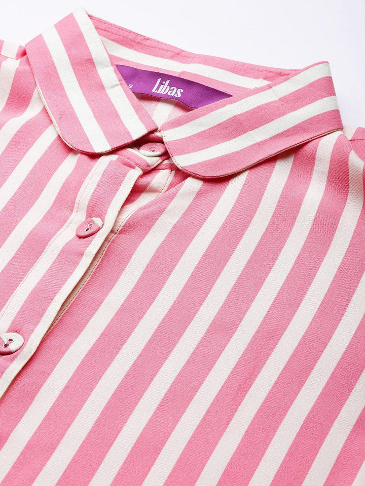 Pink Striped Rayon Dress - ShopLibas