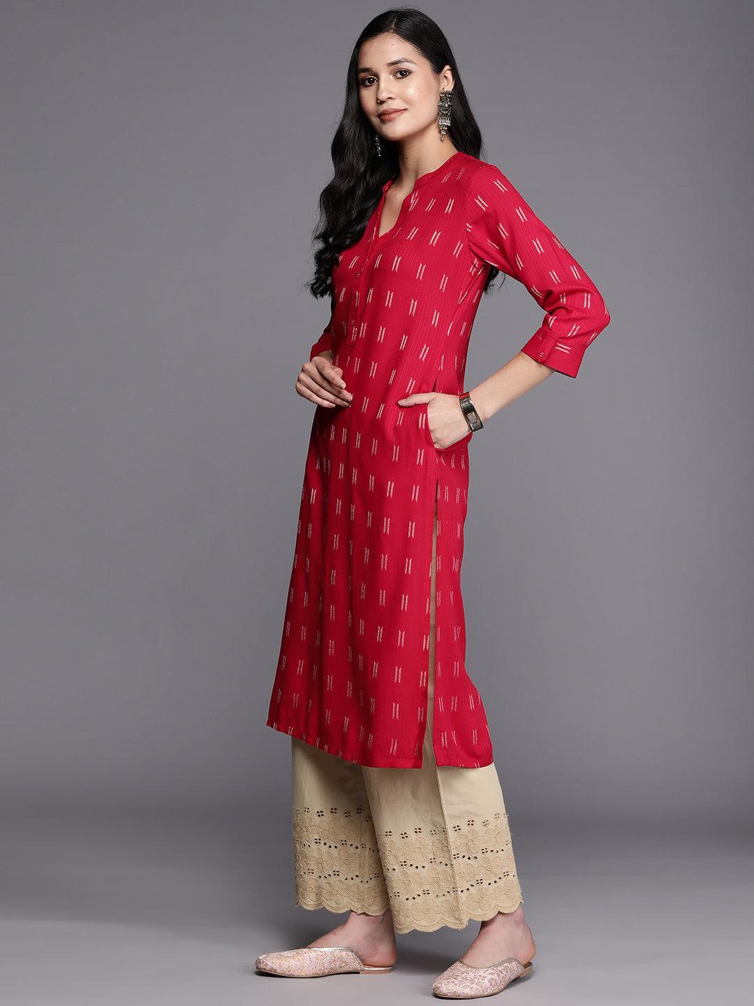 Pink Woven Design Rayon Straight Kurta - ShopLibas 