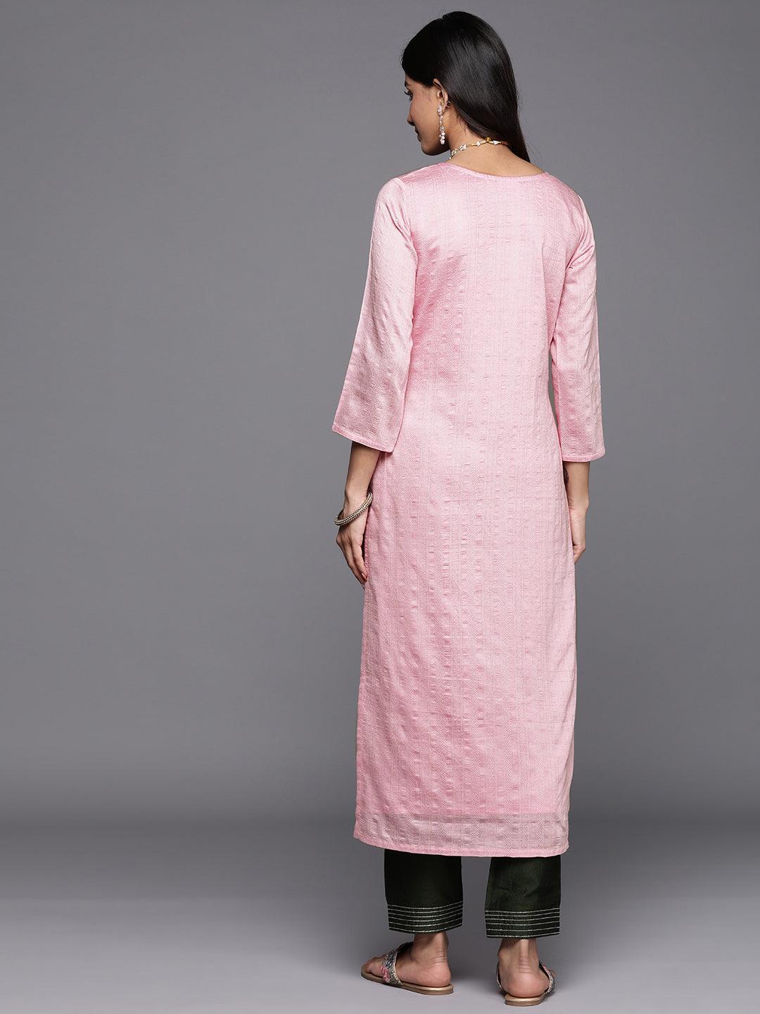 Pink Woven Design Rayon Straight Kurta - ShopLibas 