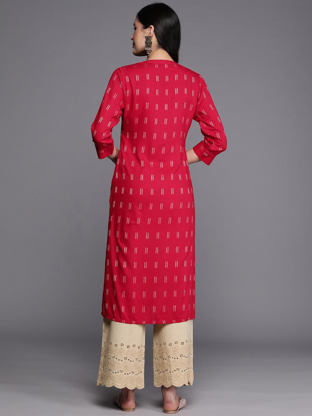 Pink Woven Design Rayon Straight Kurta - ShopLibas 