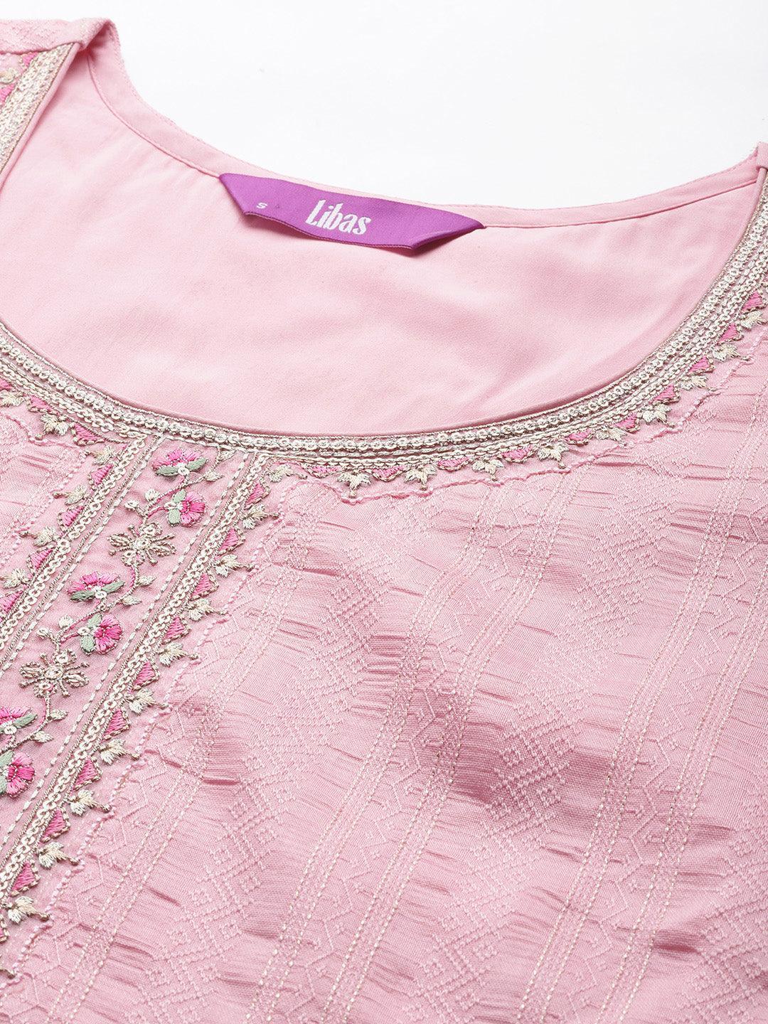 Pink Woven Design Rayon Straight Kurta - ShopLibas 