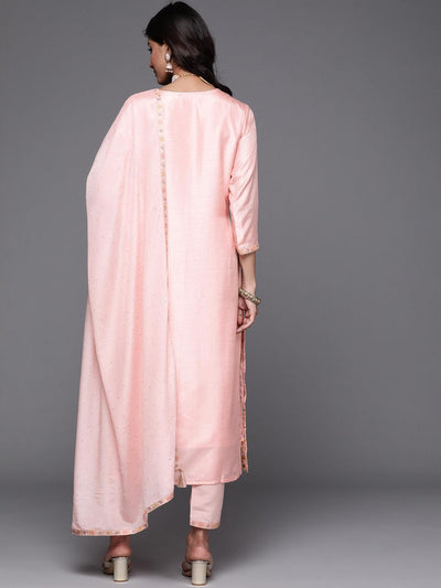 Pink Woven Design Silk Suit Set - ShopLibas