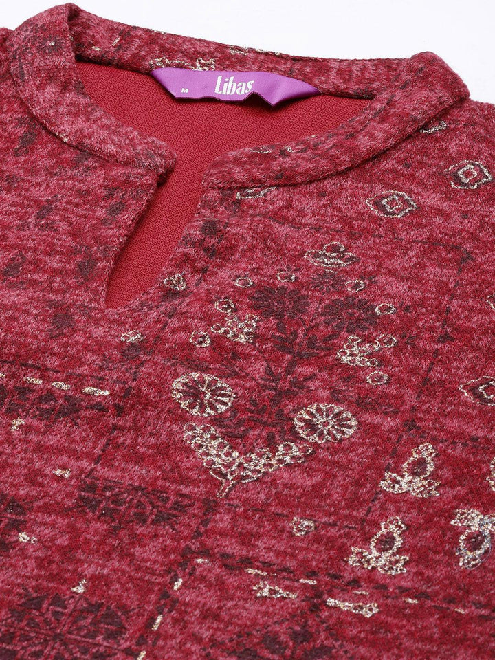 Pink Woven Design Wool Straight Kurta - ShopLibas
