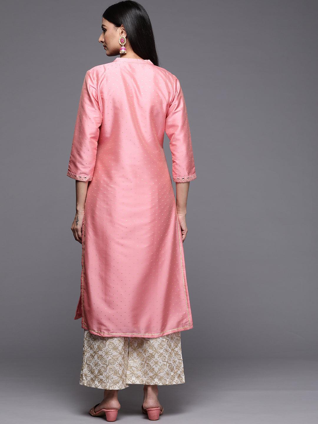 Pink Yoke Design Art Silk Straight Kurta - Libas 
