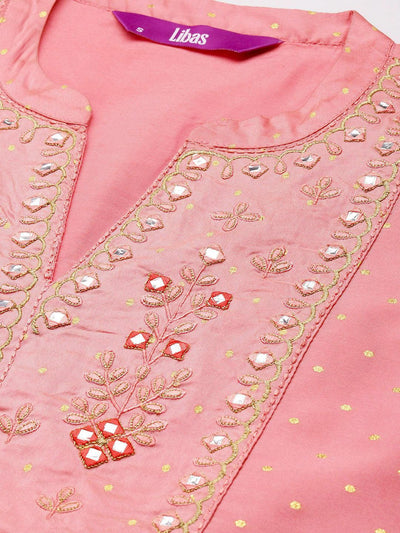 Pink Yoke Design Art Silk Straight Kurta - Libas