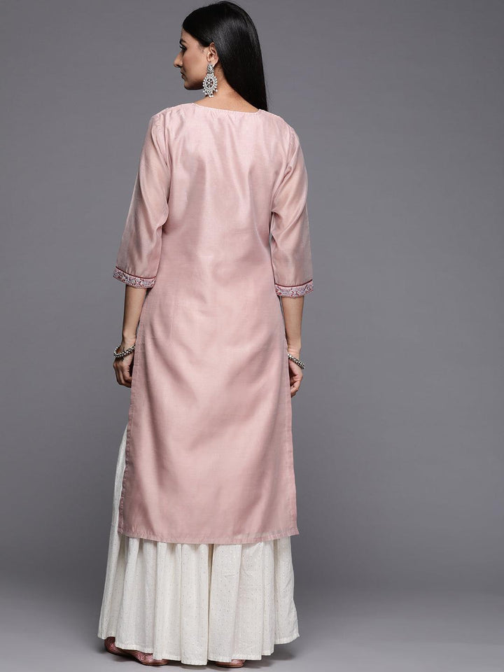 Pink Yoke Design Chanderi Cotton Straight Kurta - Libas