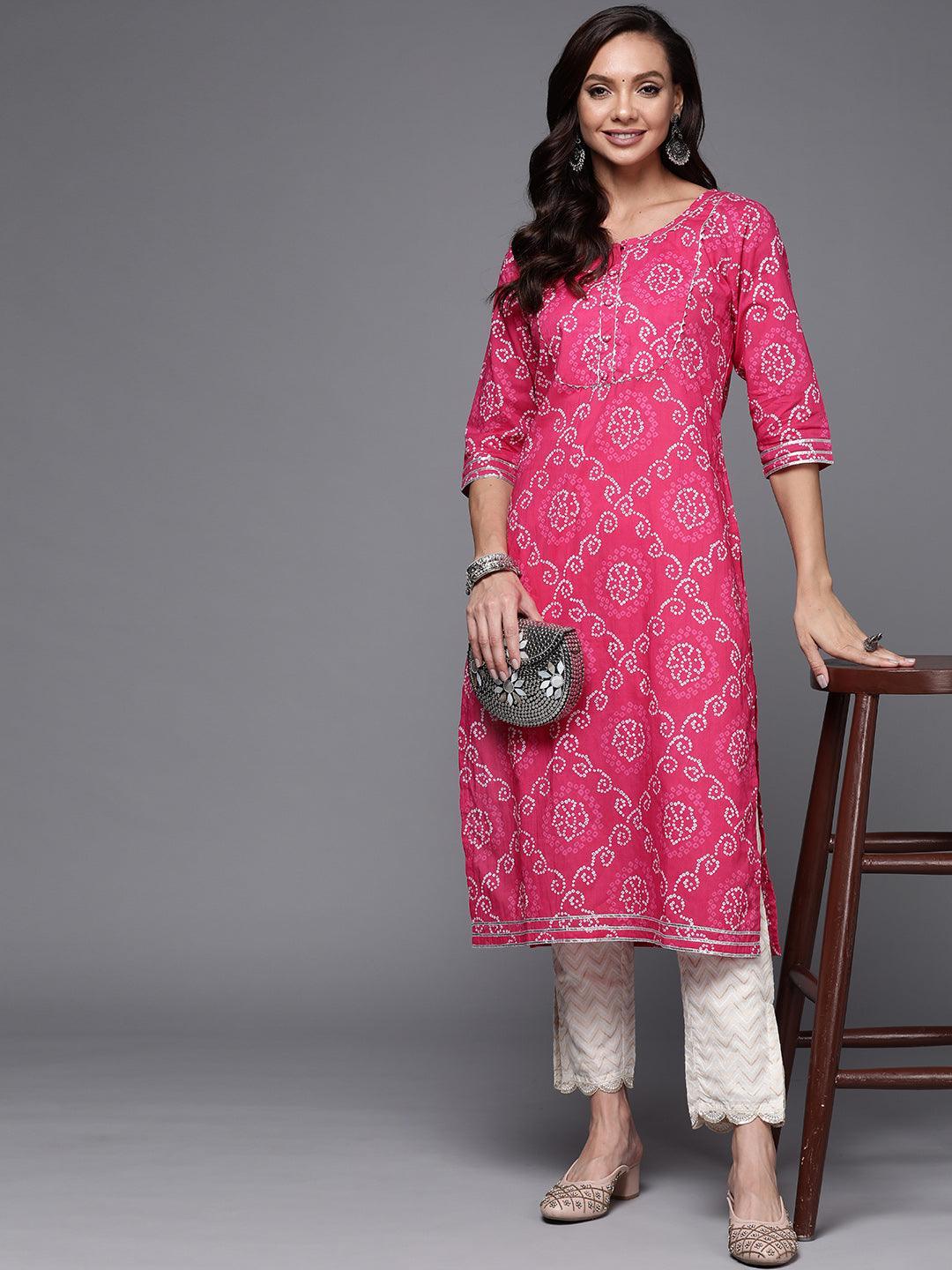 Pink Yoke Design Cotton Straight Kurta - ShopLibas