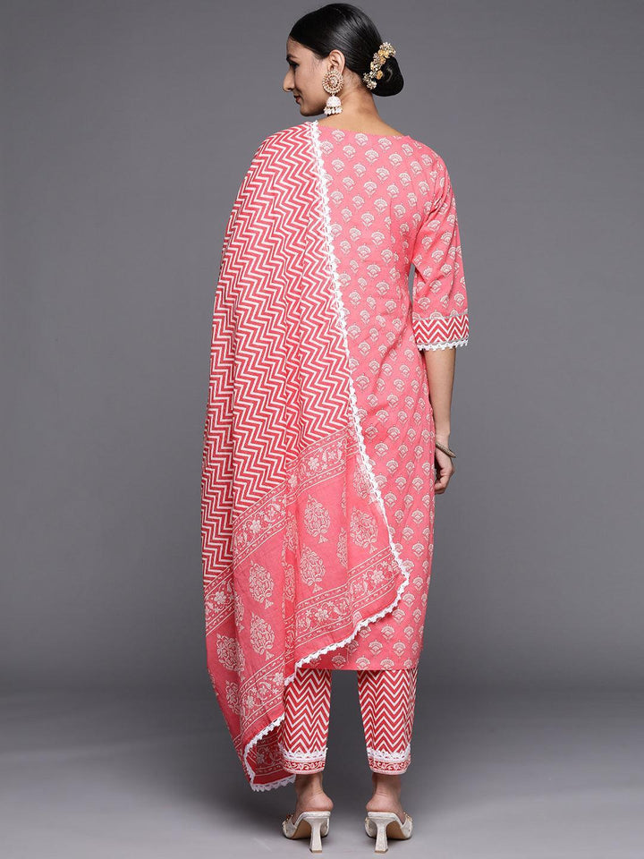 Pink Yoke Design Cotton Straight Suit Set - ShopLibas