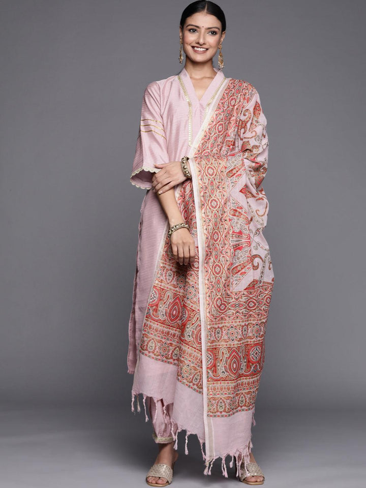 Pink Yoke Design Silk Blend Straight Suit Set - ShopLibas