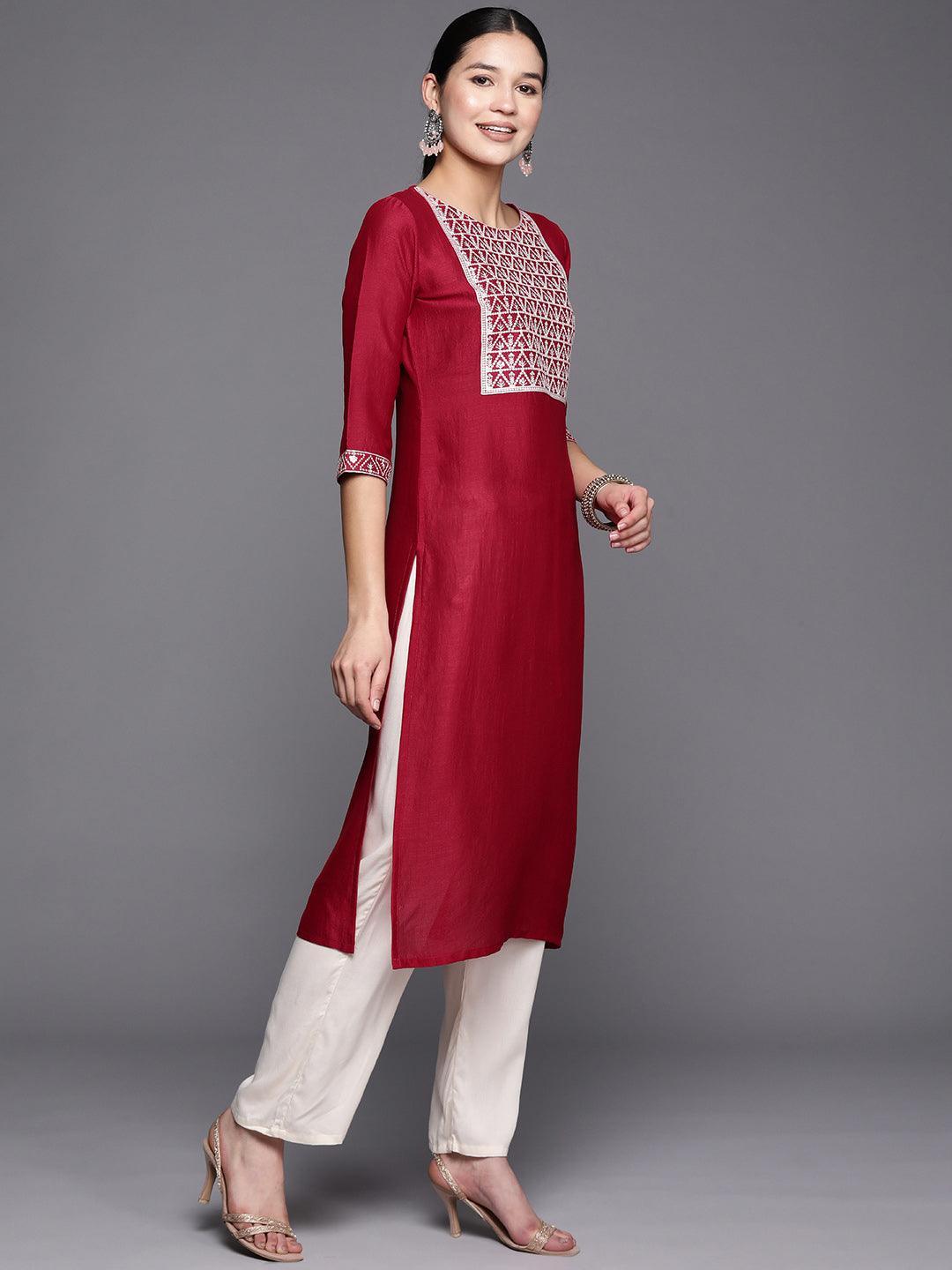 Pink Yoke Design Silk Straight Kurta - ShopLibas 