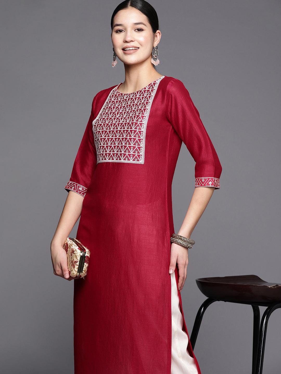 Pink Yoke Design Silk Straight Kurta - ShopLibas 