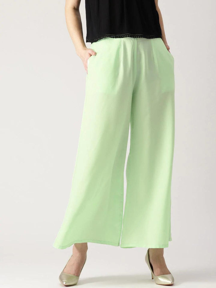 Green Solid Crepe Palazzos