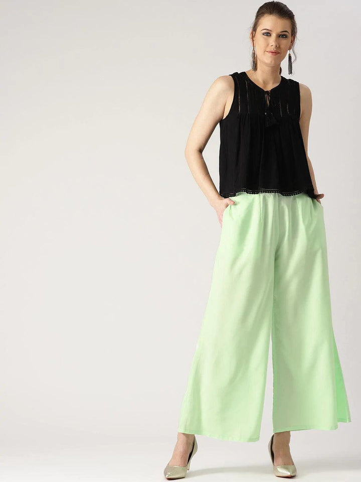 Green Solid Crepe Palazzos
