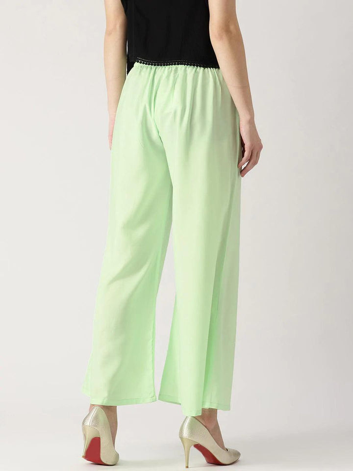 Green Solid Crepe Palazzos
