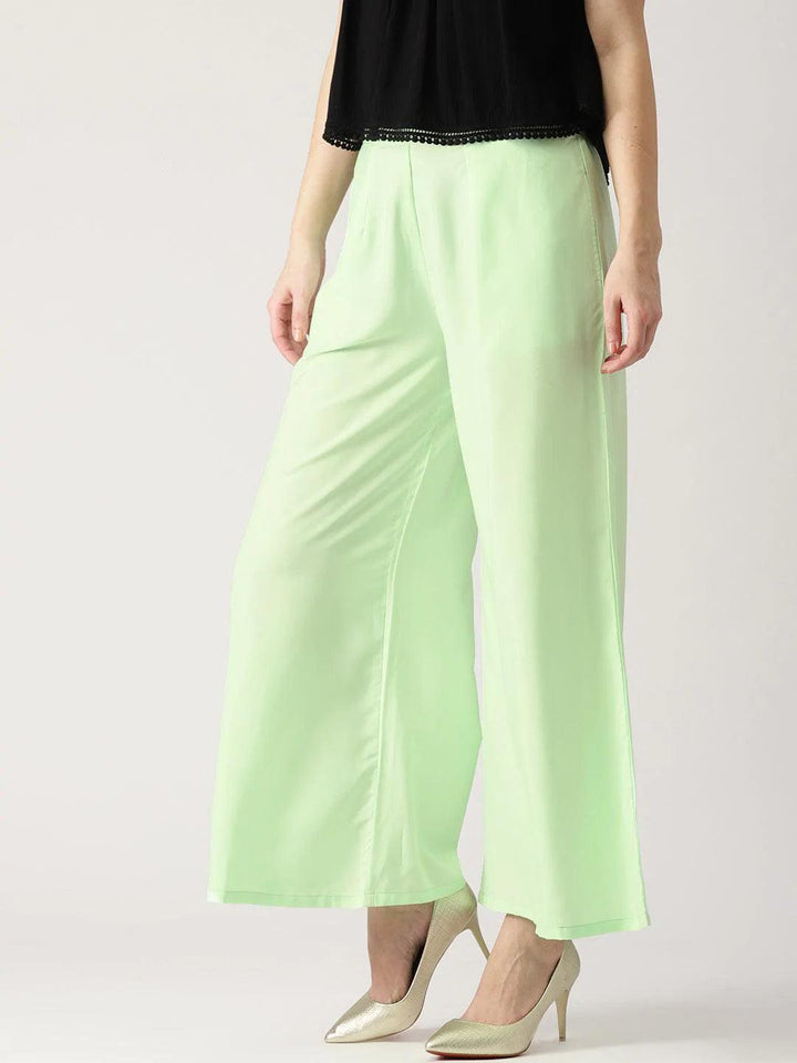Green Solid Crepe Palazzos