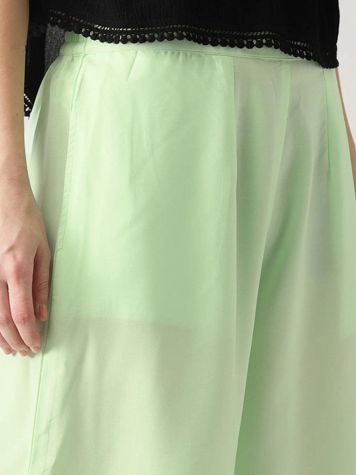 Green Solid Crepe Palazzos