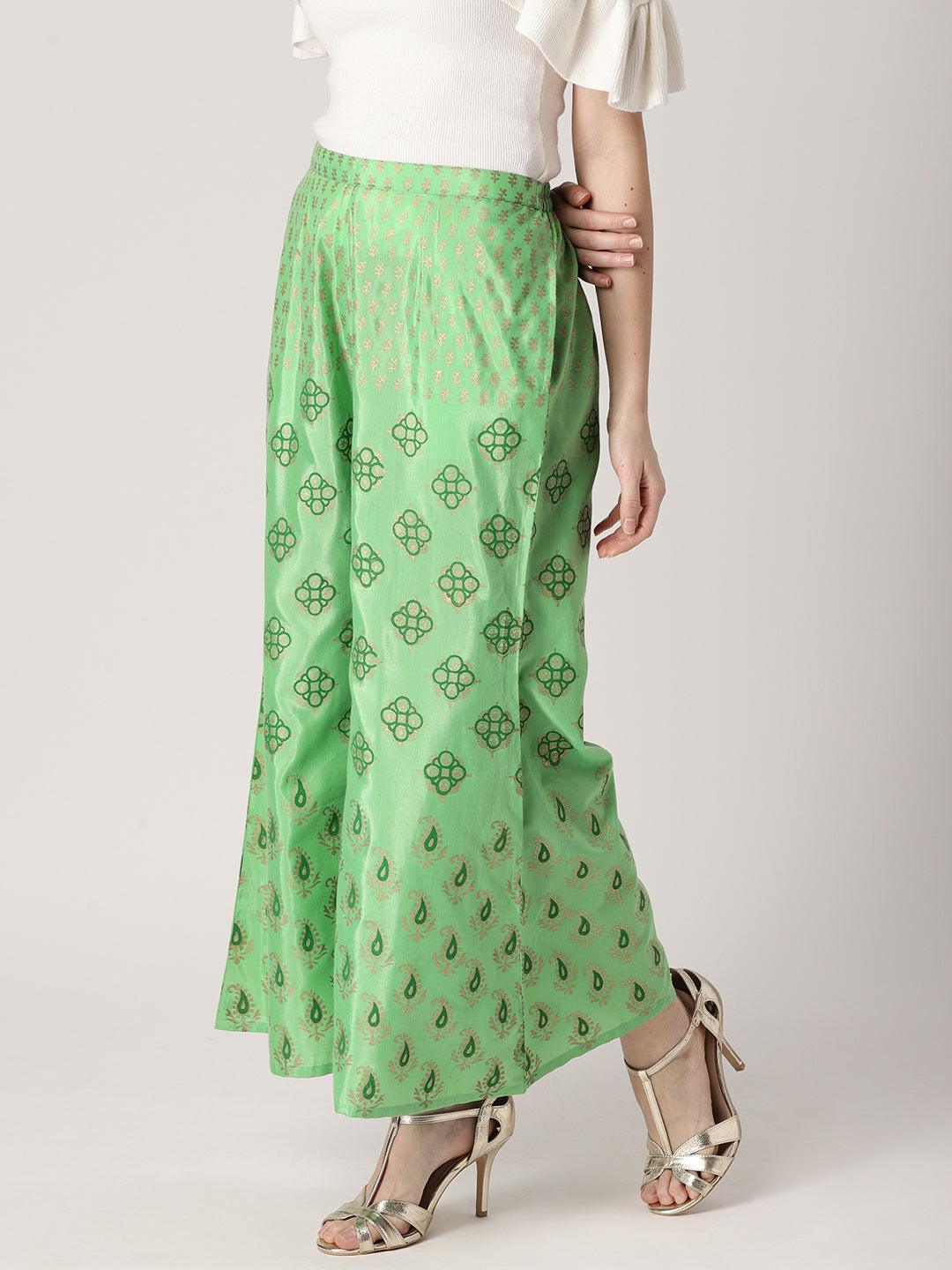 Green Printed Polyester Palazzos - ShopLibas 