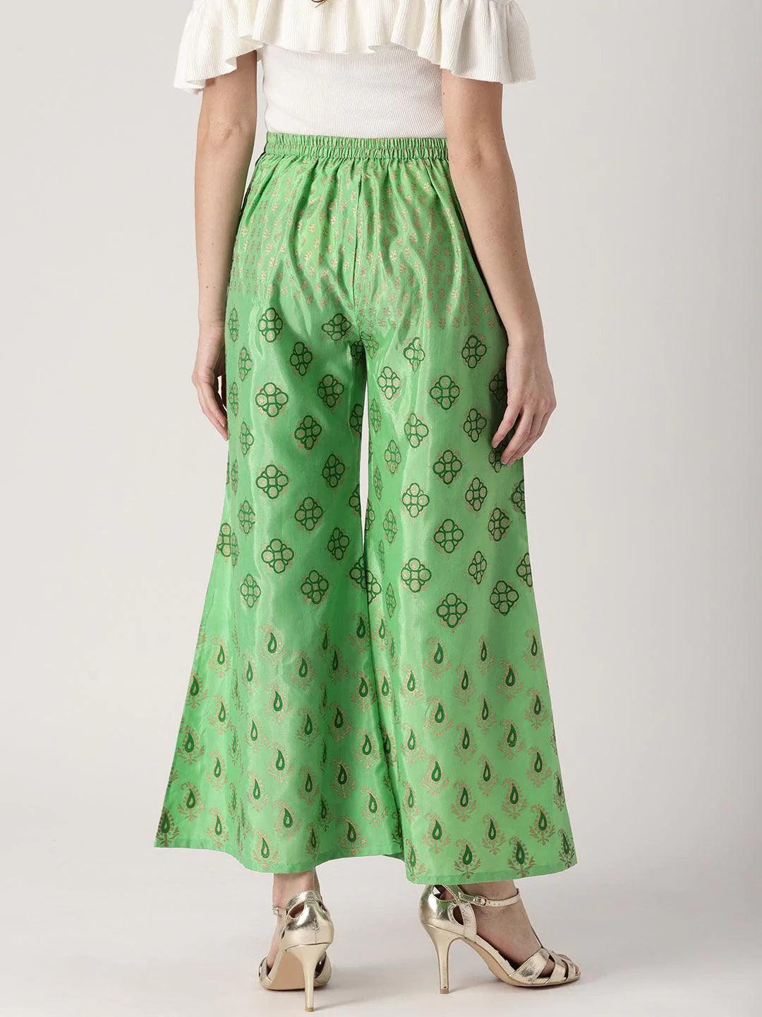 Green Printed Polyester Palazzos - ShopLibas 