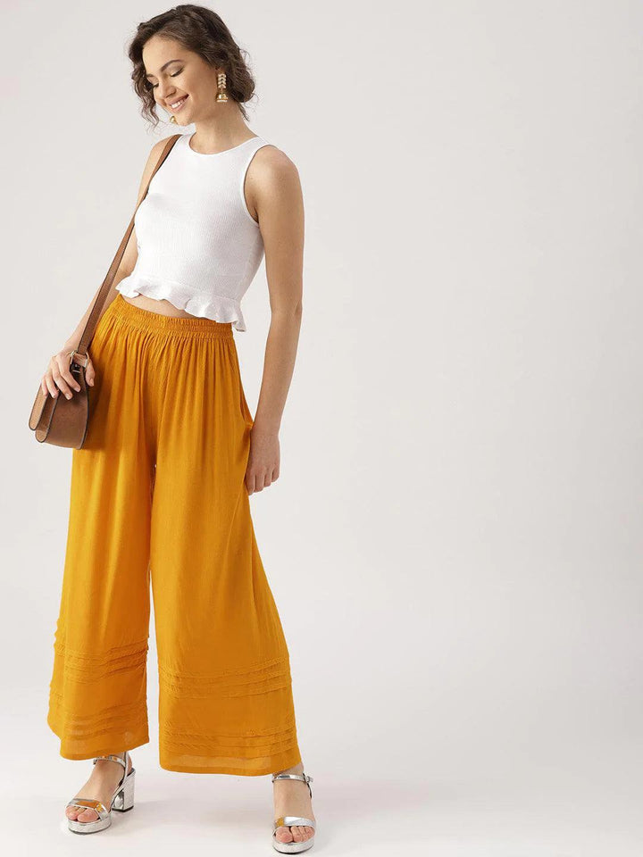Yellow Solid Rayon Palazzos