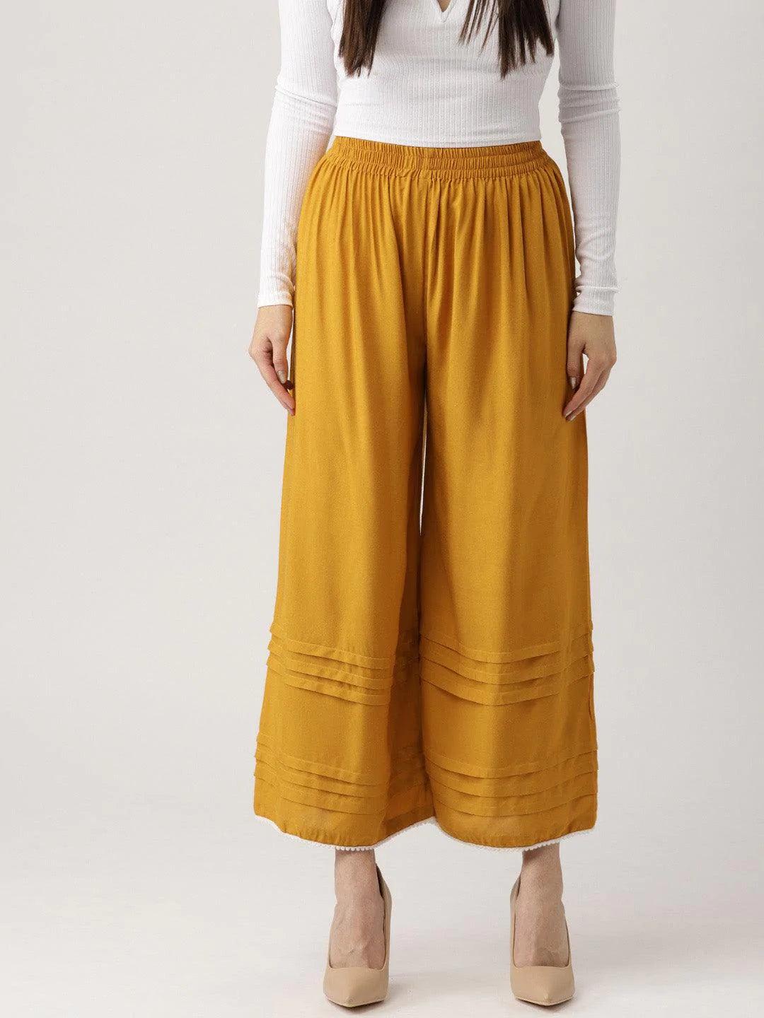 Yellow Solid Rayon Palazzos - ShopLibas