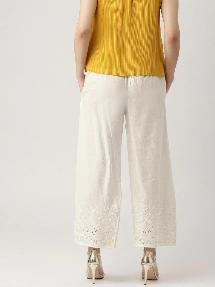 White Schiffli Cotton Palazzos