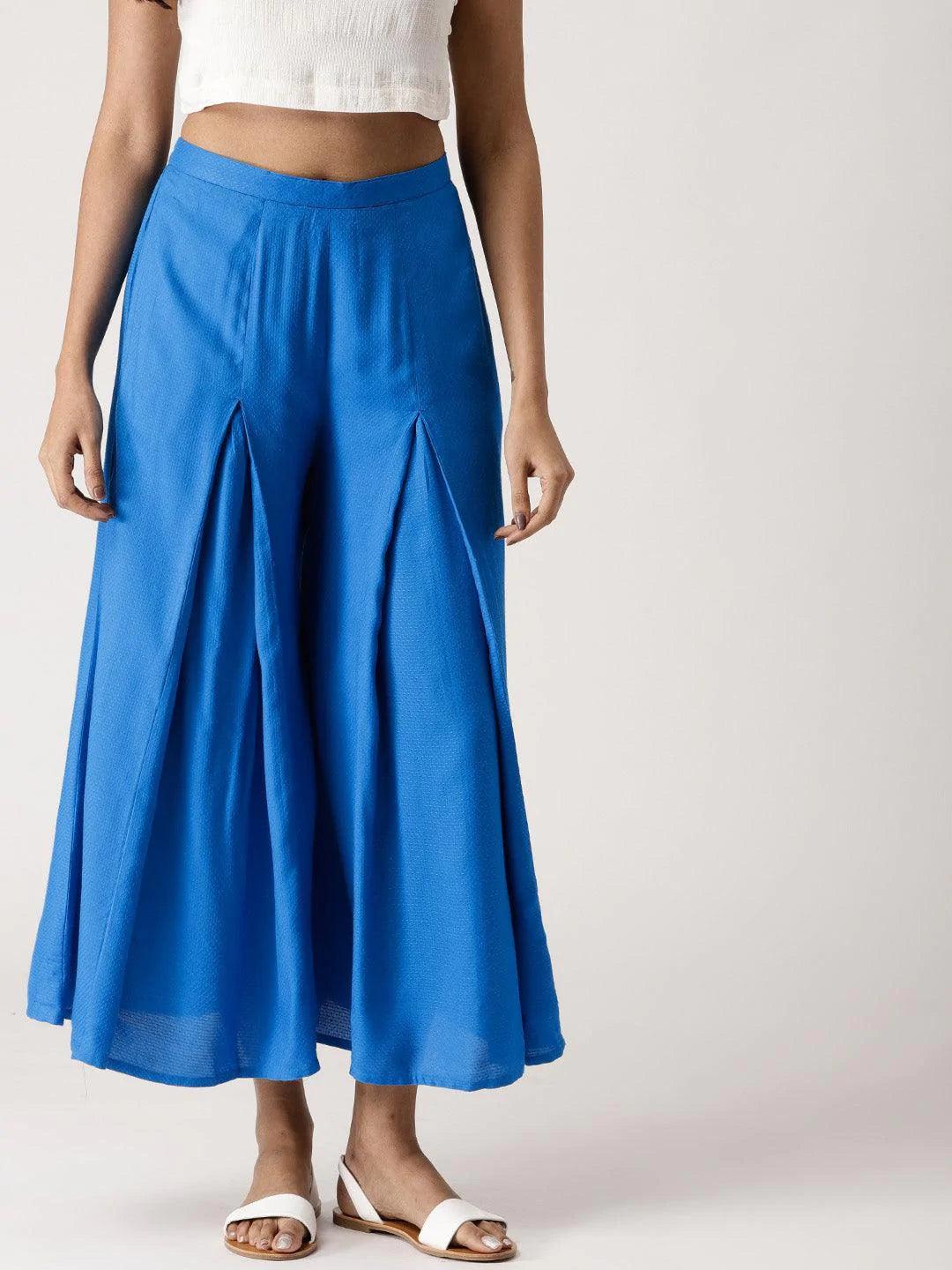 Blue Self Design Rayon Palazzos - ShopLibas