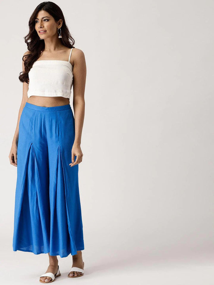 Blue Self Design Rayon Palazzos - ShopLibas