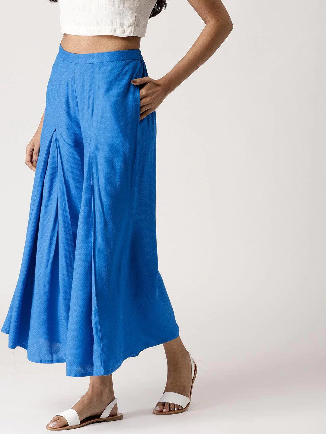 Blue Self Design Rayon Palazzos - ShopLibas
