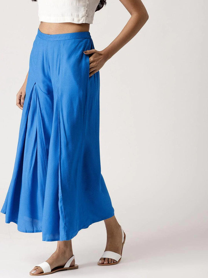 Blue Self Design Rayon Palazzos - ShopLibas