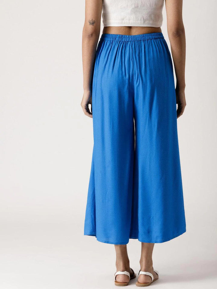 Blue Self Design Rayon Palazzos - ShopLibas