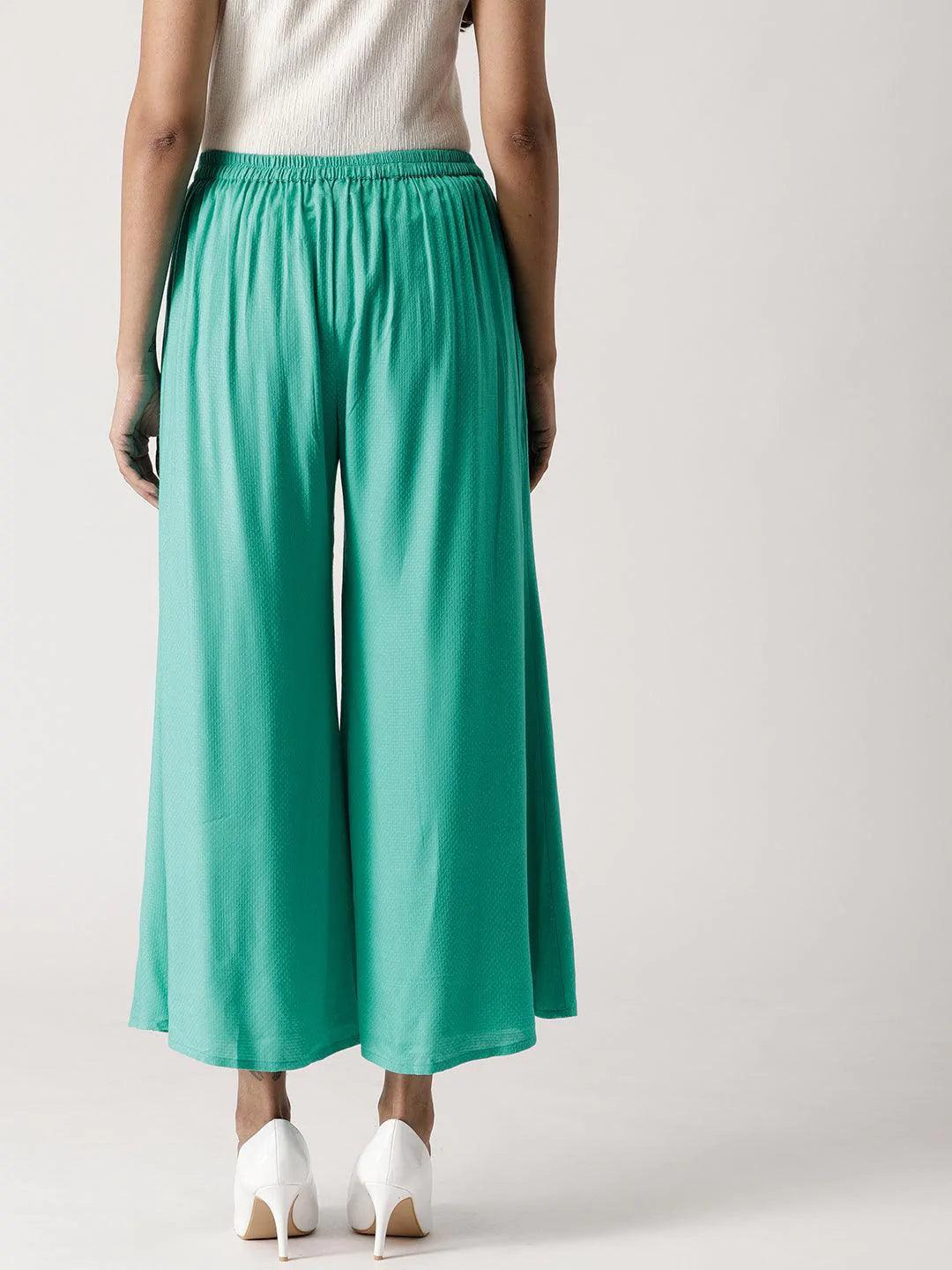 Green Self Design Rayon Palazzos - ShopLibas 