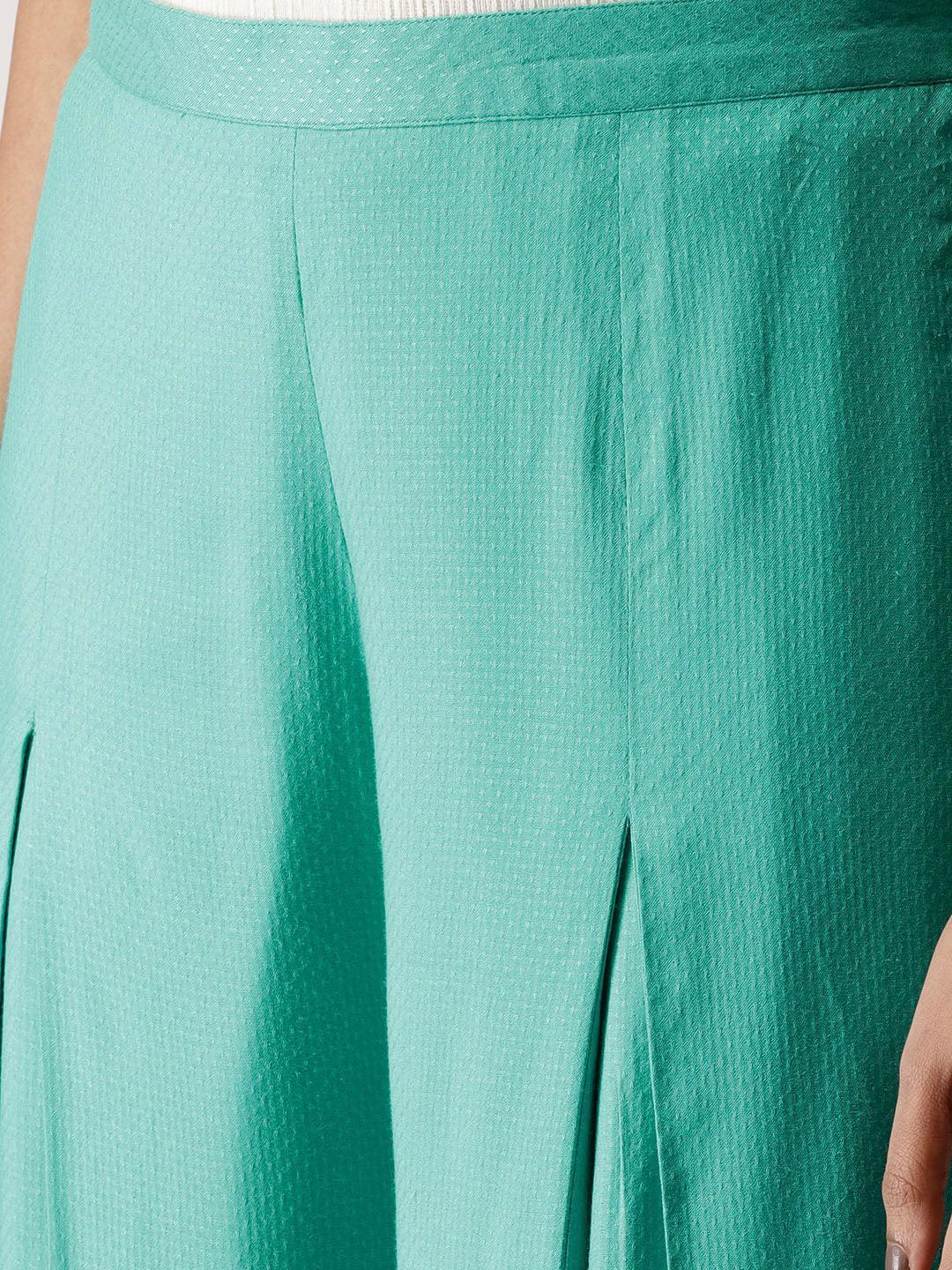 Green Self Design Rayon Palazzos - ShopLibas 