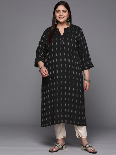 Plus Size Black Woven Design Rayon Straight Kurta - ShopLibas