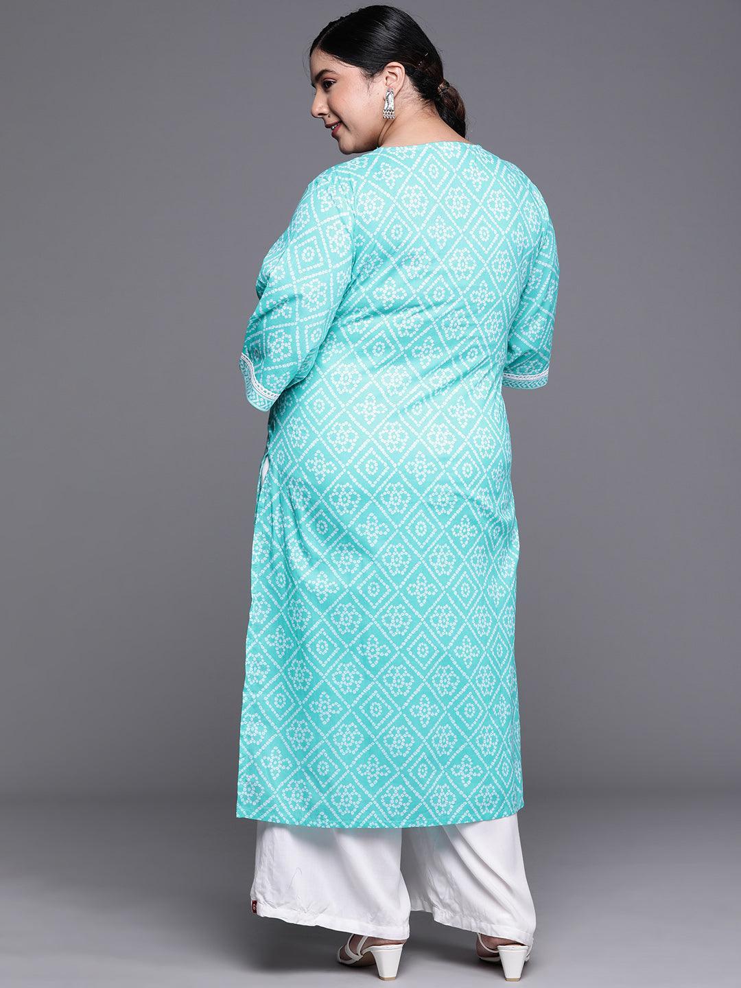 Plus Size Blue Yoke Design Cotton Kurta - Libas 