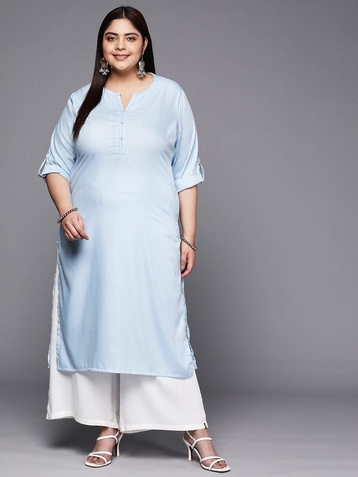 Plus Size Blue Woven Design Rayon Straight Kurta