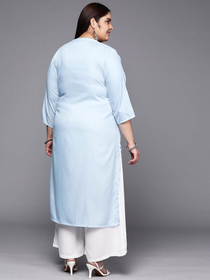 Plus Size Blue Woven Design Rayon Straight Kurta