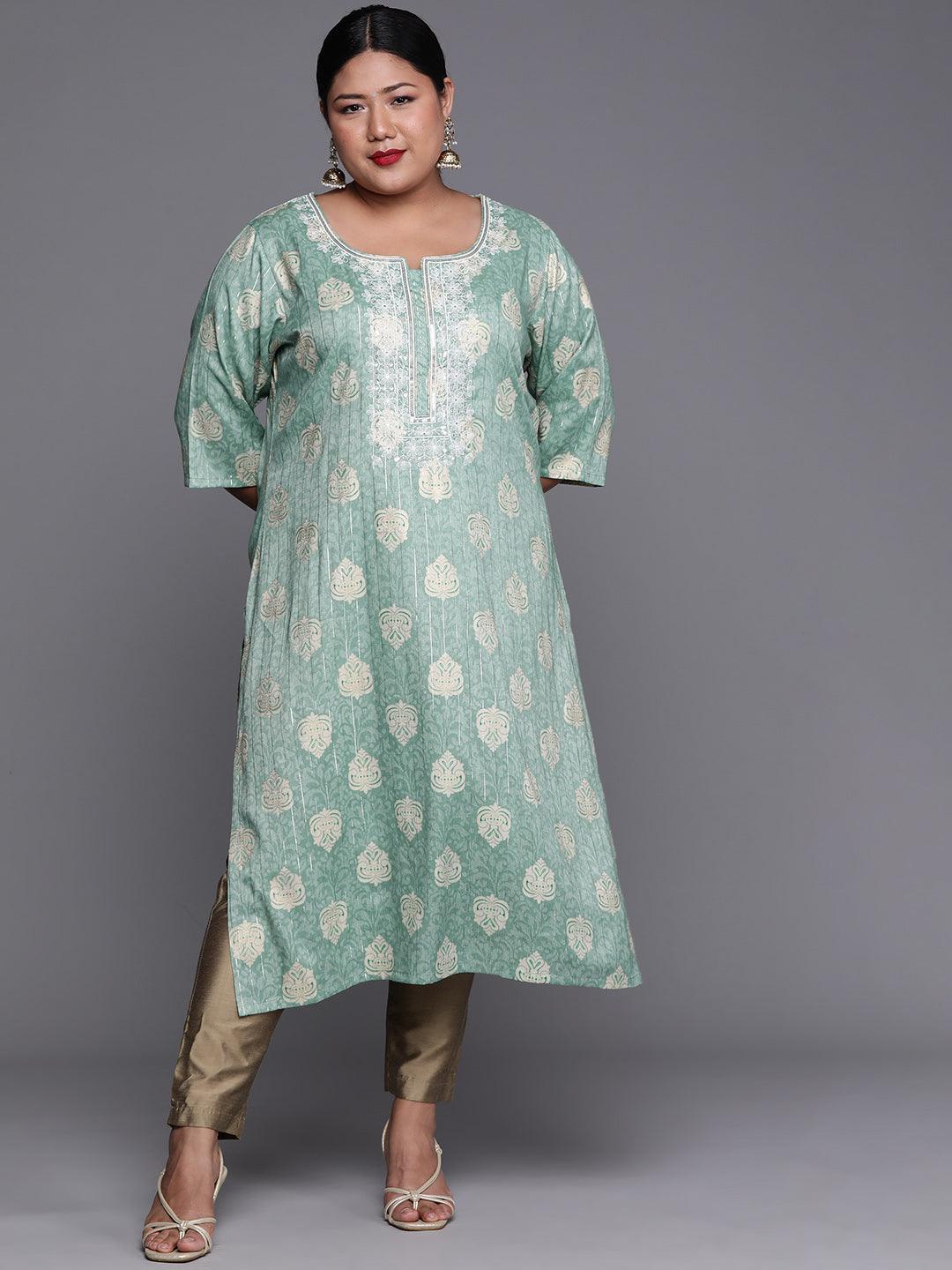 Plus Size Blue Yoke Design Rayon Kurta - ShopLibas