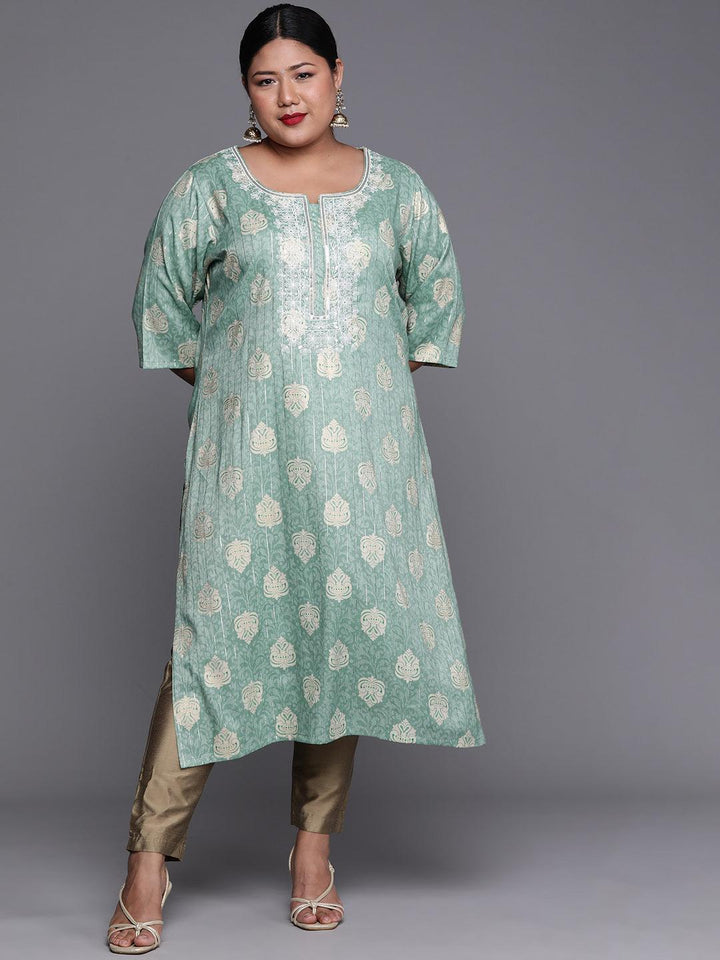 Plus Size Blue Yoke Design Rayon Kurta - ShopLibas