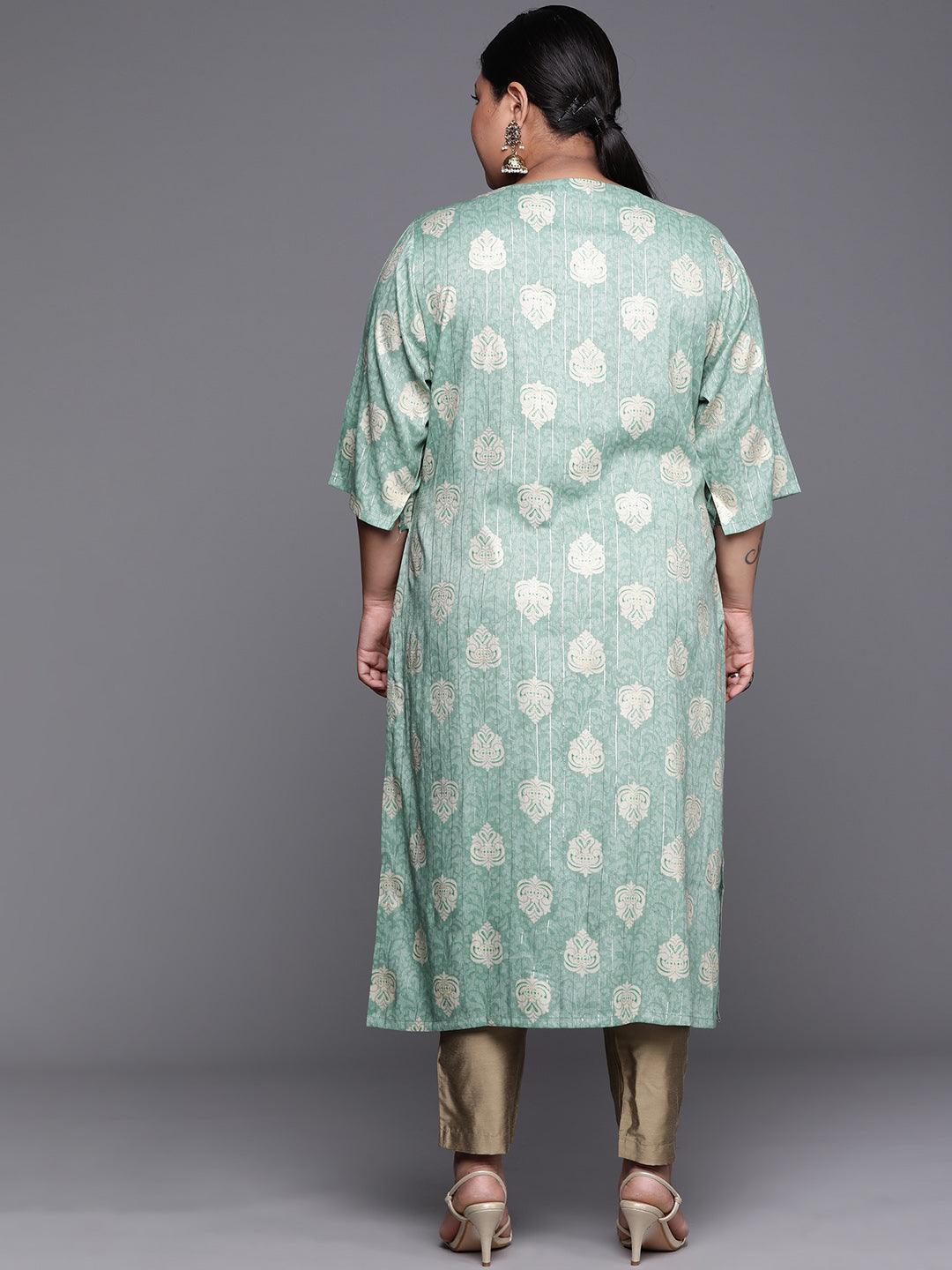 Plus Size Blue Yoke Design Rayon Kurta - ShopLibas
