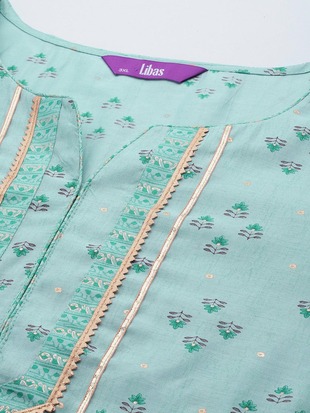 Plus Size Blue Yoke Design Silk Straight Kurta - ShopLibas 