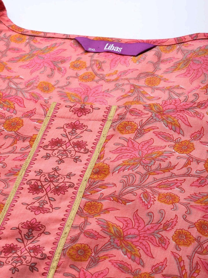 Plus Size Coral Printed Cotton Kurta - ShopLibas