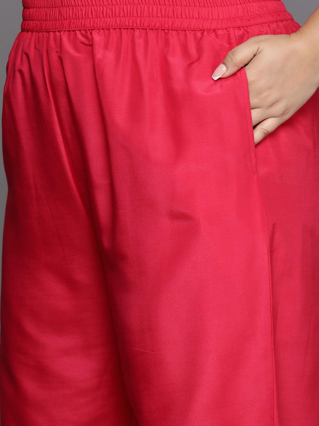 Plus Size Coral Woven Design Silk Blend Straight Suit Set - Libas 
