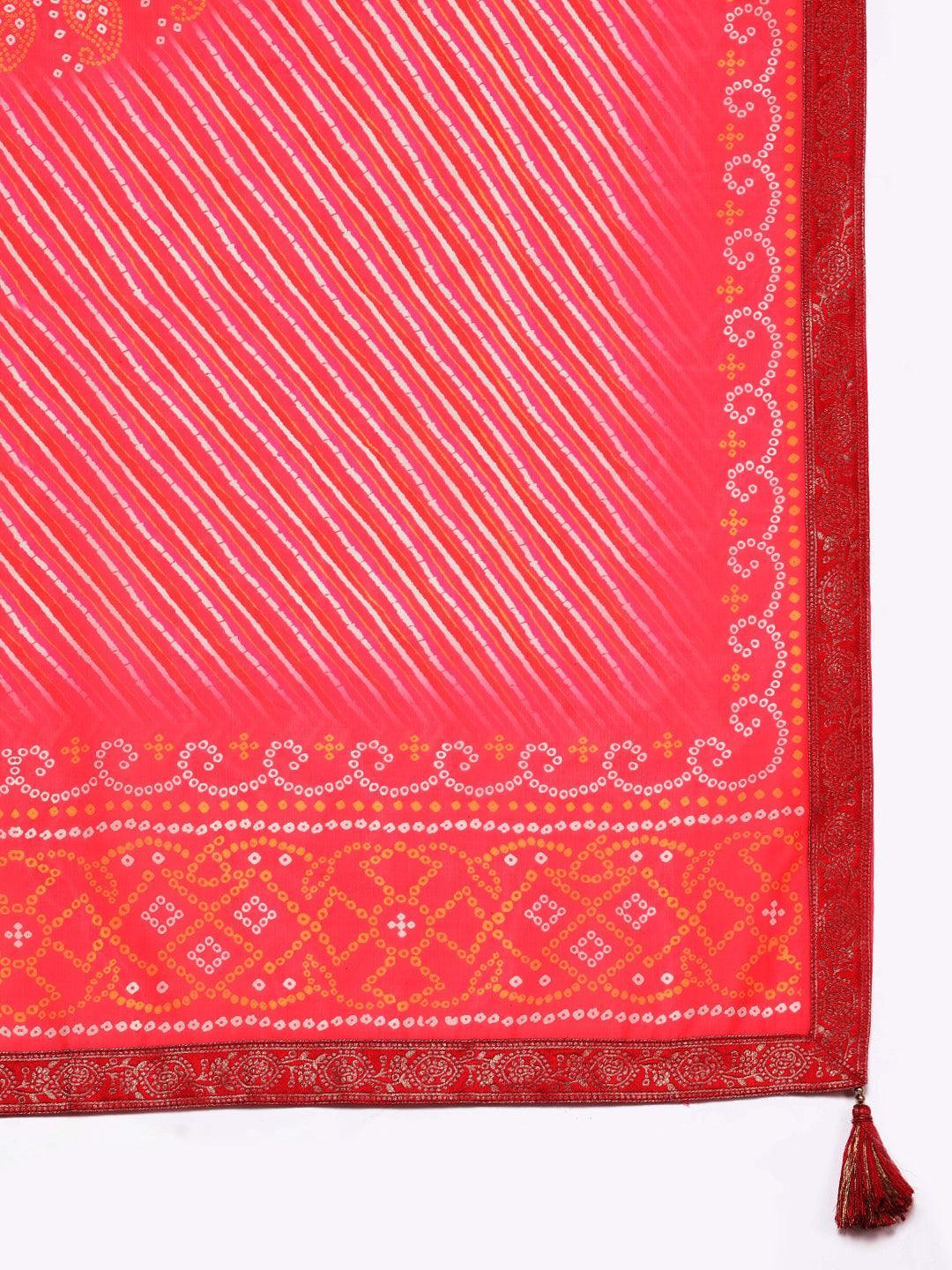 Plus Size Coral Woven Design Silk Blend Straight Suit Set - Libas 