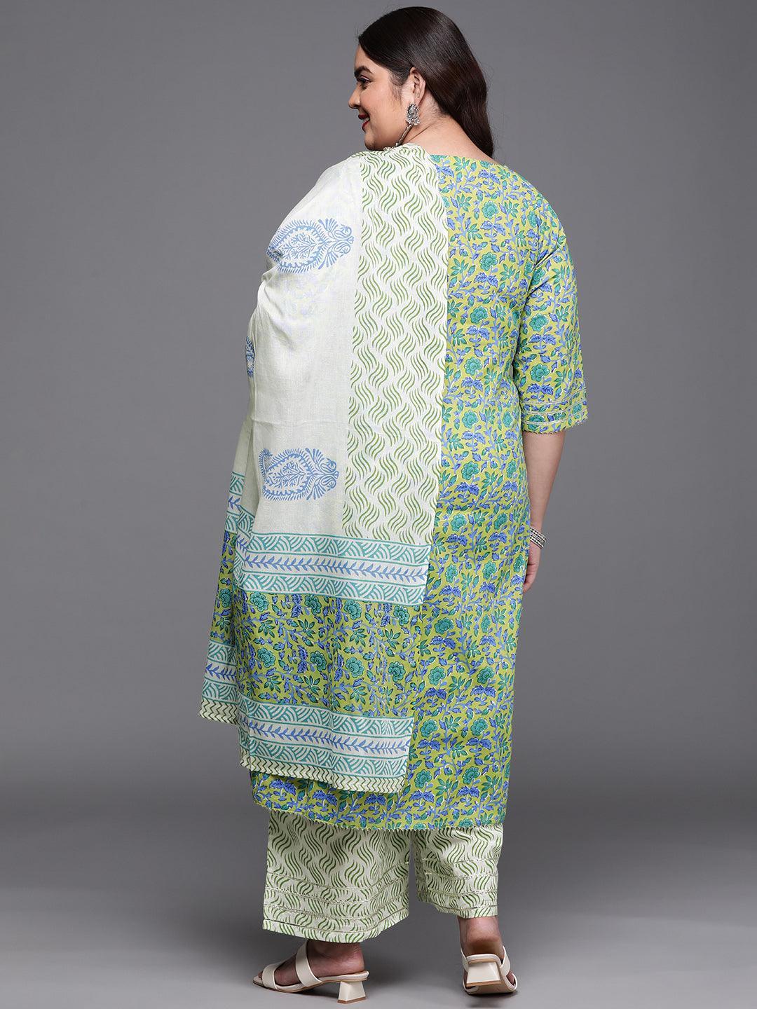 Plus Size Green Printed Cotton Suit Set - ShopLibas