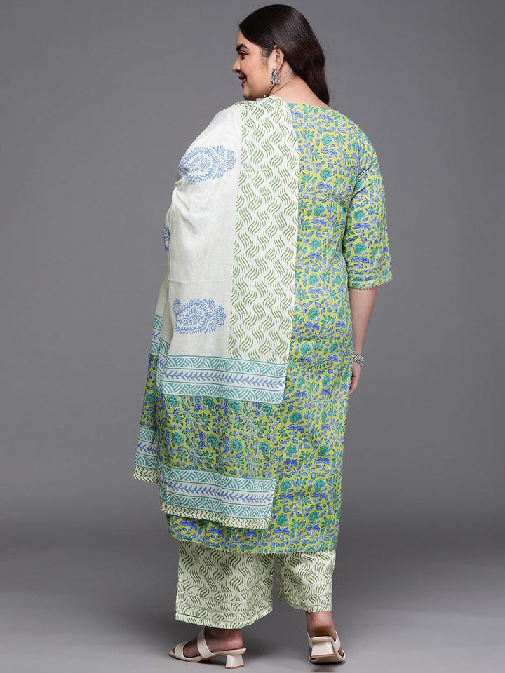 Plus Size Green Printed Cotton Suit Set - ShopLibas